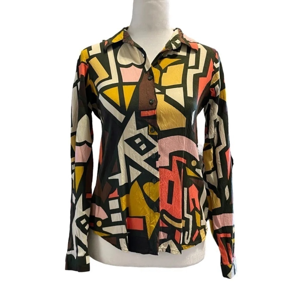 Big Dart Retro Multicolor Hippie Inspired Wearable Art Button Up Shirt